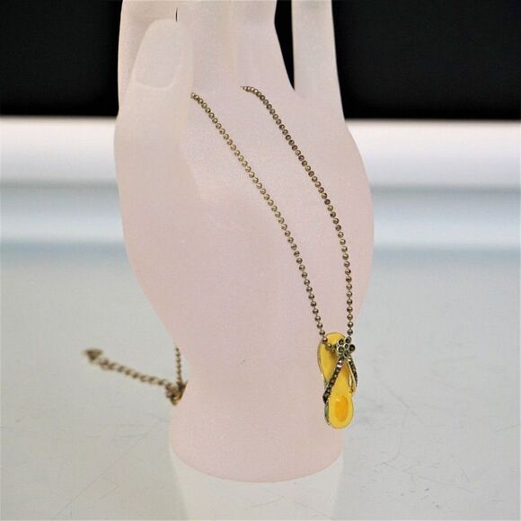 Flip Flop Pendant Enamel Rhinestones on Ball Necklace Vintage BTC Jewelry - Picture 8 of 8